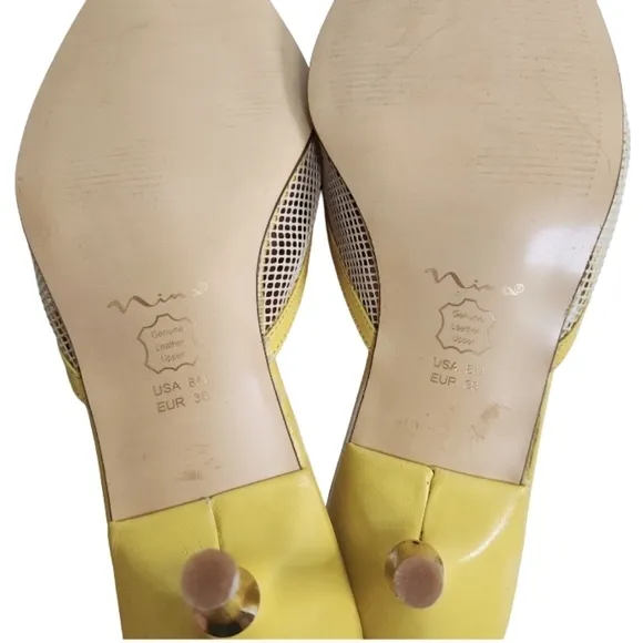 Nina Yellow Women's kitten heels with Floral And Mesh Detail