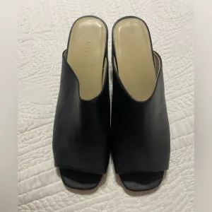 Nisolo Women’s Black Leather Upper &amp; Sole Open Toe Mule Heel Shoes Size 9