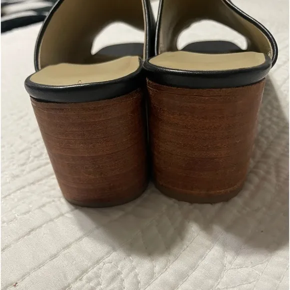 Nisolo Women’s Black Leather Upper &amp; Sole Open Toe Mule Heel Shoes Size 9