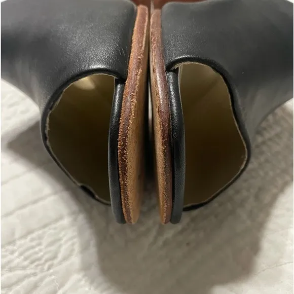 Nisolo Women’s Black Leather Upper &amp; Sole Open Toe Mule Heel Shoes Size 9