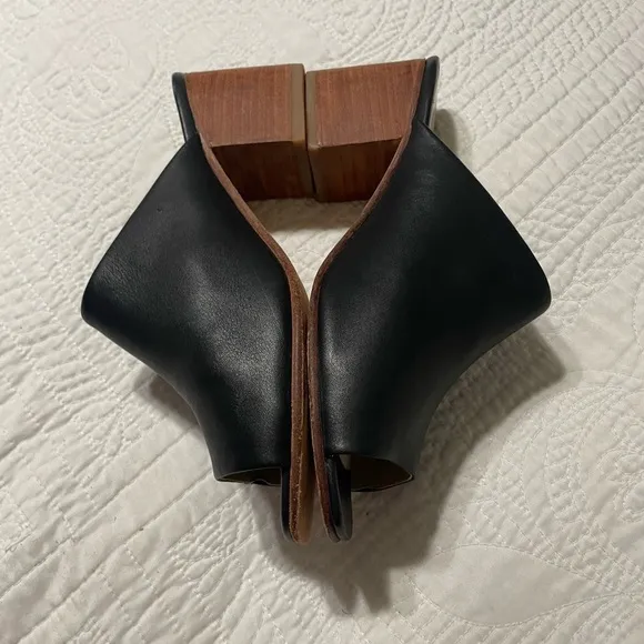 Nisolo Women’s Black Leather Upper &amp; Sole Open Toe Mule Heel Shoes Size 9