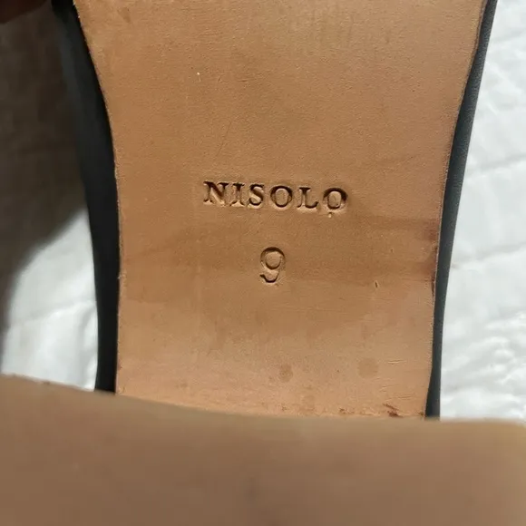 Nisolo Women’s Black Leather Upper &amp; Sole Open Toe Mule Heel Shoes Size 9