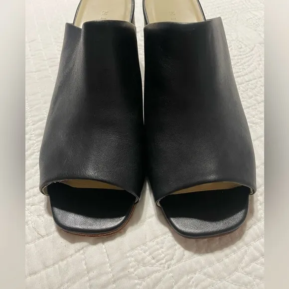 Nisolo Women’s Black Leather Upper &amp; Sole Open Toe Mule Heel Shoes Size 9