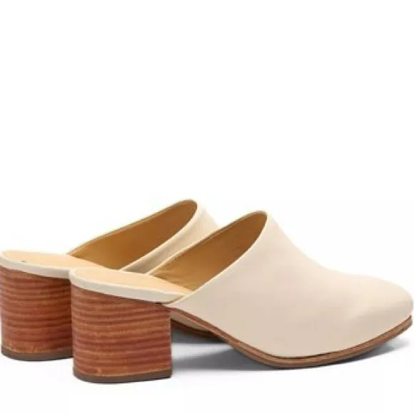 Nisolo Women's Cream All Day Heeled Block Mules Bone Size 9.5