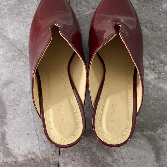 Nordstrom Mules Heels Womens 40 8.5 Oxblood Red Patent Leather Pointed Toe Shoes