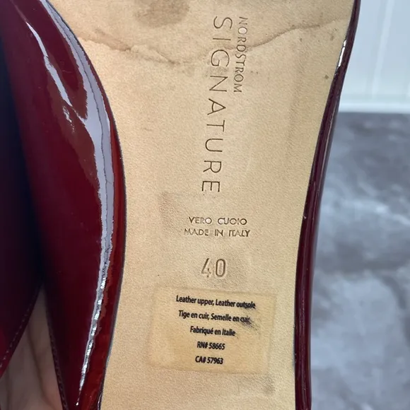 Nordstrom Mules Heels Womens 40 8.5 Oxblood Red Patent Leather Pointed Toe Shoes
