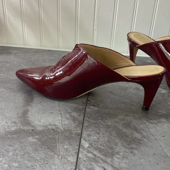 Nordstrom Mules Heels Womens 40 8.5 Oxblood Red Patent Leather Pointed Toe Shoes