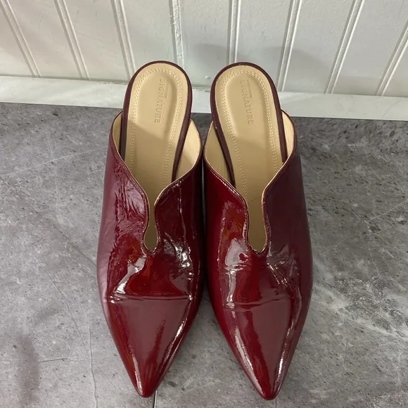 Nordstrom Mules Heels Womens 40 8.5 Oxblood Red Patent Leather Pointed Toe Shoes