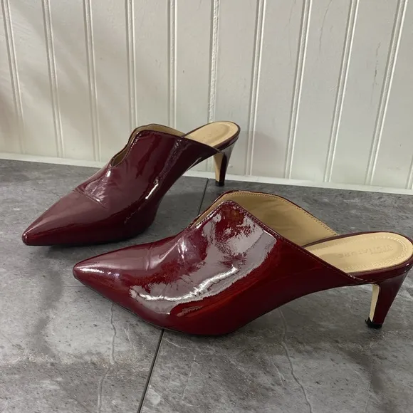 Nordstrom Mules Heels Womens 40 8.5 Oxblood Red Patent Leather Pointed Toe Shoes