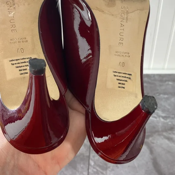 Nordstrom Mules Heels Womens 40 8.5 Oxblood Red Patent Leather Pointed Toe Shoes