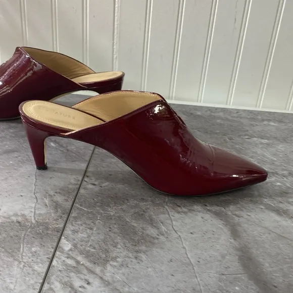 Nordstrom Mules Heels Womens 40 8.5 Oxblood Red Patent Leather Pointed Toe Shoes