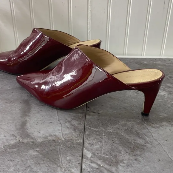 Nordstrom Mules Heels Womens 40 8.5 Oxblood Red Patent Leather Pointed Toe Shoes