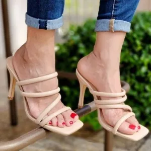 Nude‎ Square Toe Padded Strappy Heel Sandals