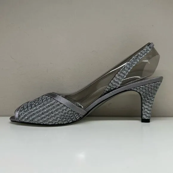 NWBWD | Adrianna Papell | Jolene Slingback Sandal Heels | Silver | 8.5 M US