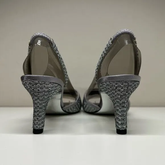 NWBWD | Adrianna Papell | Jolene Slingback Sandal Heels | Silver | 8.5 M US