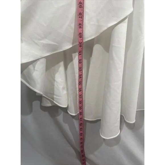 NWD $249 Betsy‎ &amp; Adam [ 8 ] V-Neck Cascade Ruffle High-Low Gown in White