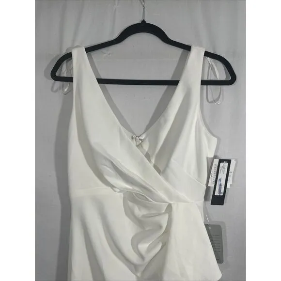 NWD $249 Betsy‎ &amp; Adam [ 8 ] V-Neck Cascade Ruffle High-Low Gown in White