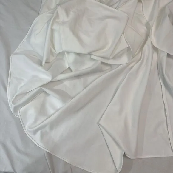 NWD $249 Betsy‎ &amp; Adam [ 8 ] V-Neck Cascade Ruffle High-Low Gown in White