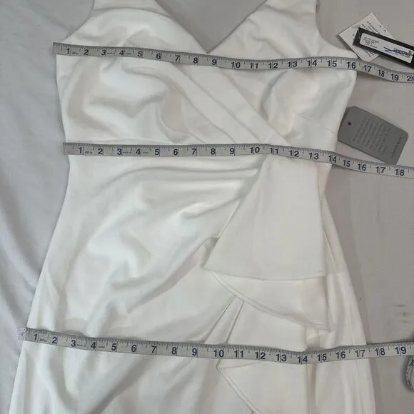 NWD $249 Betsy‎ &amp; Adam [ 8 ] V-Neck Cascade Ruffle High-Low Gown in White
