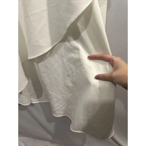 NWD $249 Betsy‎ &amp; Adam [ 8 ] V-Neck Cascade Ruffle High-Low Gown in White