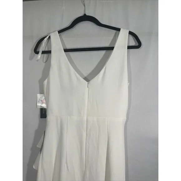 NWD $249 Betsy‎ &amp; Adam [ 8 ] V-Neck Cascade Ruffle High-Low Gown in White