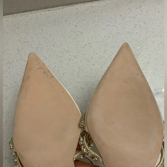 NWOB BADGLEY MISCHKA Zendaya Embellished Ivory Cream Satin Kitten Heel Shoes 6.5