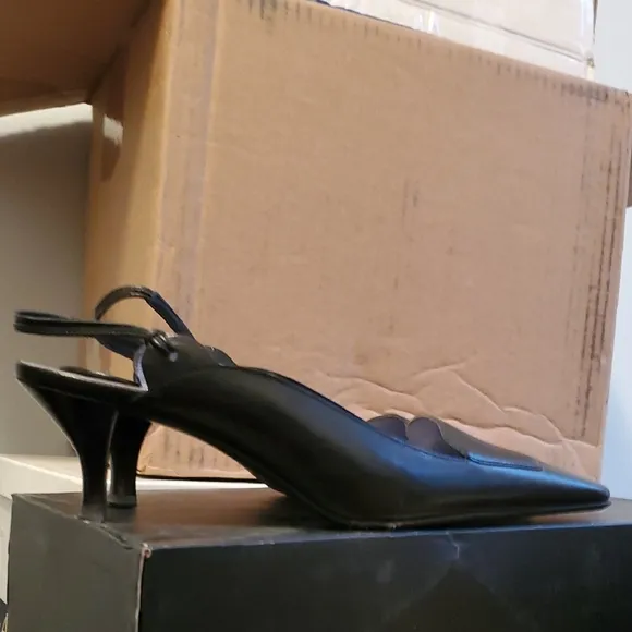 Nwob Elegant Bally Black Slingback Heels