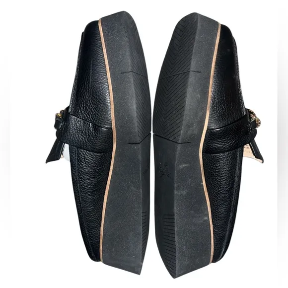 {NWOB Naked Feet Elect Loafers in Black Leather Gold Chain Detail 8}