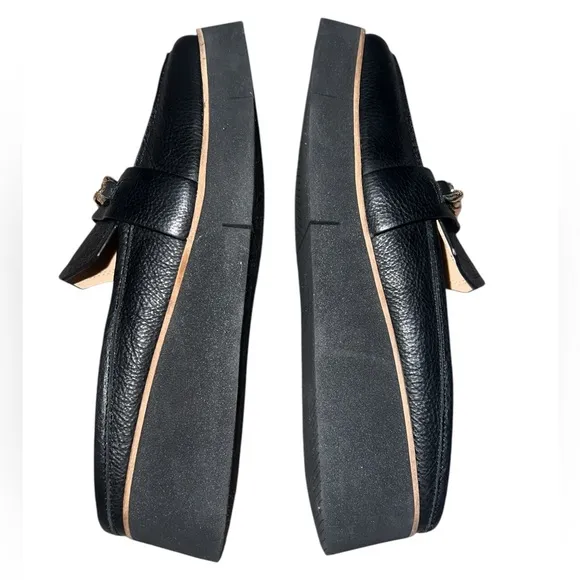 {NWOB Naked Feet Elect Loafers in Black Leather Gold Chain Detail 8}