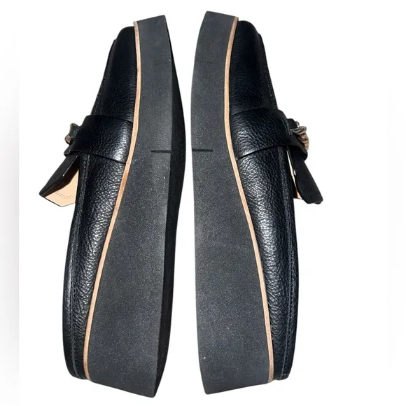 {NWOB Naked Feet Elect Loafers in Black Leather Gold Chain Detail 8}