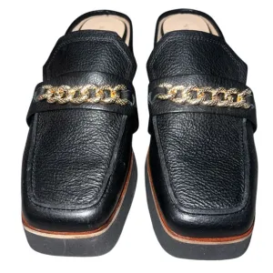 {NWOB Naked Feet Elect Loafers in Black Leather Gold Chain Detail 8}