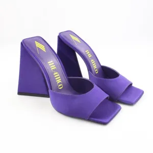 NWOB The Attico Devon Open-Toe Mules with Triangle Block Heels in Purple - IT 37