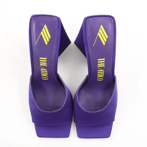 NWOB The Attico Devon Open-Toe Mules with Triangle Block Heels in Purple - IT 37