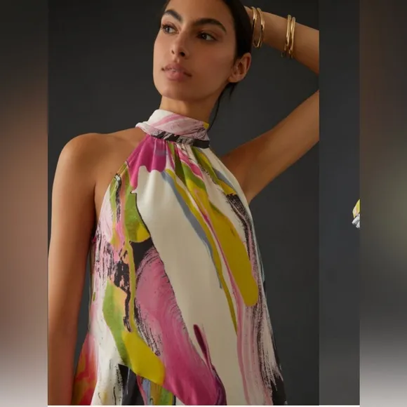 NWOT Anthropologie Elegant Multicolor Halter Midi Dress