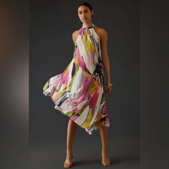 NWOT Anthropologie Elegant Multicolor Halter Midi Dress