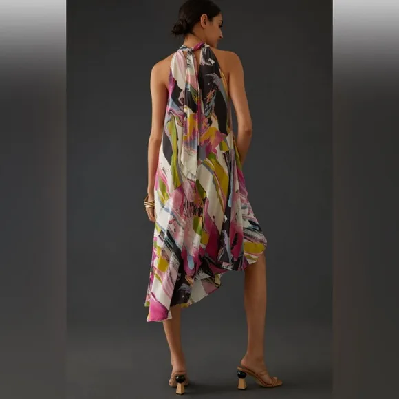 NWOT Anthropologie Elegant Multicolor Halter Midi Dress
