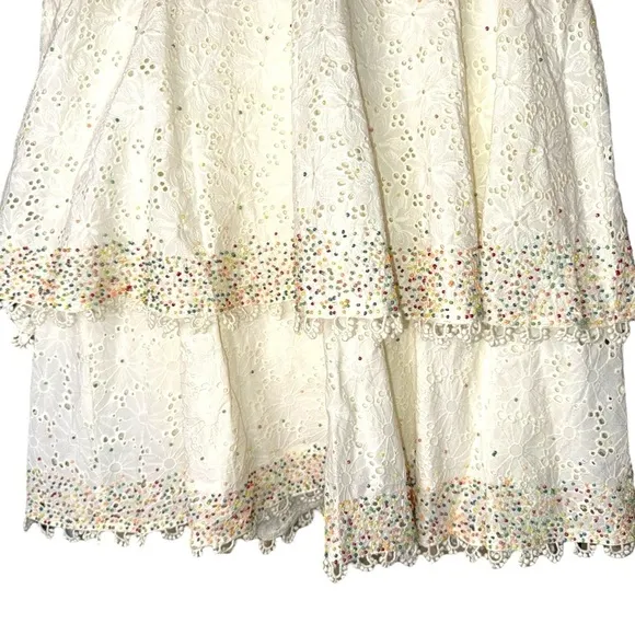NWOT ▶️ Farm Rio ◀️ Eyelet  “Sprinkles” Multi Color Beaded Party Mini Dress