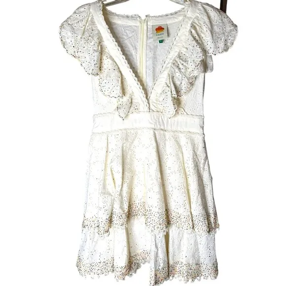 NWOT ▶️ Farm Rio ◀️ Eyelet  “Sprinkles” Multi Color Beaded Party Mini Dress