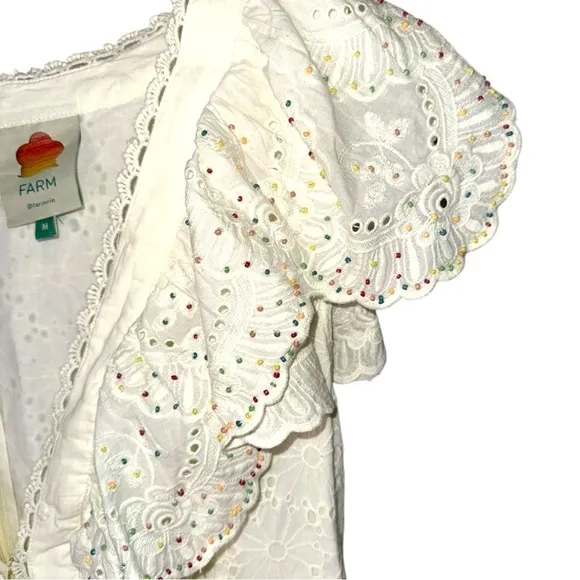 NWOT ▶️ Farm Rio ◀️ Eyelet  “Sprinkles” Multi Color Beaded Party Mini Dress