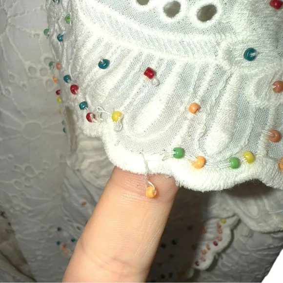 NWOT ▶️ Farm Rio ◀️ Eyelet  “Sprinkles” Multi Color Beaded Party Mini Dress
