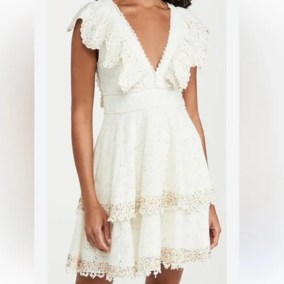 NWOT ▶️ Farm Rio ◀️ Eyelet  “Sprinkles” Multi Color Beaded Party Mini Dress