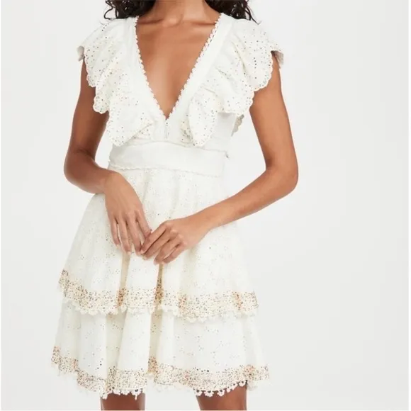 NWOT ▶️ Farm Rio ◀️ Eyelet  “Sprinkles” Multi Color Beaded Party Mini Dress