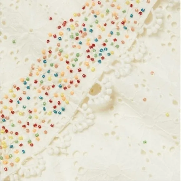 NWOT ▶️ Farm Rio ◀️ Eyelet  “Sprinkles” Multi Color Beaded Party Mini Dress