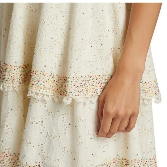 NWOT ▶️ Farm Rio ◀️ Eyelet  “Sprinkles” Multi Color Beaded Party Mini Dress