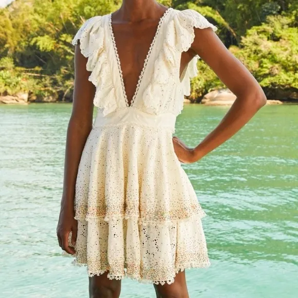 NWOT ▶️ Farm Rio ◀️ Eyelet  “Sprinkles” Multi Color Beaded Party Mini Dress