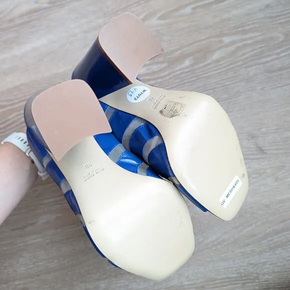 NWOT Giampaolo Viozzi Blue Mesh Cutout Open Toe Mule Leather Shoes, size EU 38