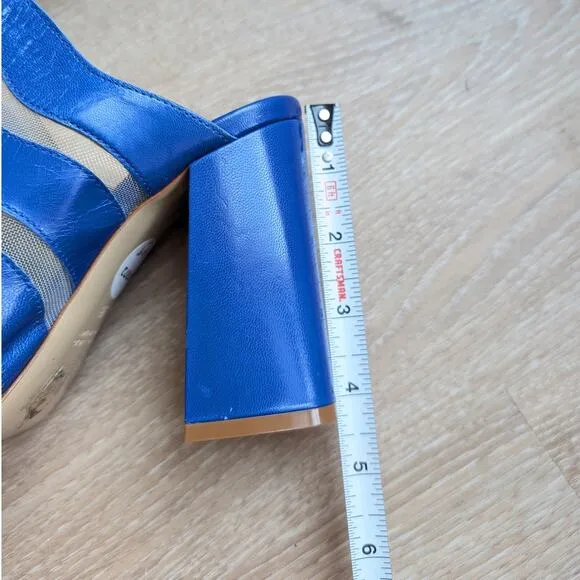 NWOT Giampaolo Viozzi Blue Mesh Cutout Open Toe Mule Leather Shoes, size EU 38