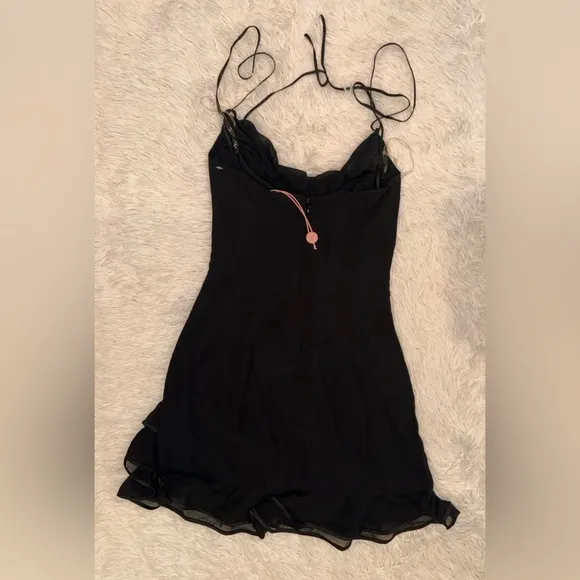 NWOT House of CB Rossella Black Ruffle Mini Dress Womens Size S