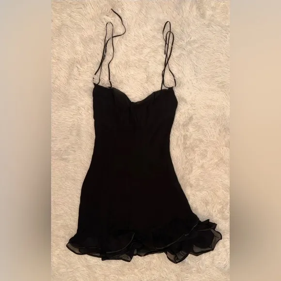 NWOT House of CB Rossella Black Ruffle Mini Dress Womens Size S