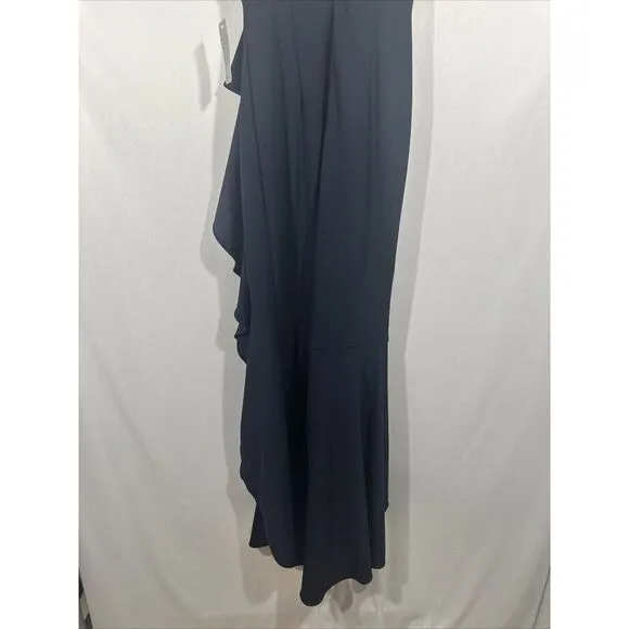 NWT $249 Betsy &amp; Adam [ 2 ] V-Neck Cascade Ruffle High-Low Gown in Navy Blue‎